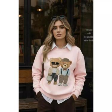 Imagem de Moletom Feminino Estampa Casal Urso Blusa De Frio Suéter Bear Estampad