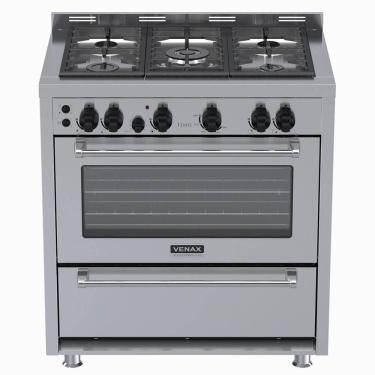 Imagem de Fogão de Piso 5 Bocas a Gás GLP Temis Inox Acendimento Automático Forno 88L Grill Timer Espeto Giratório Inox Venax