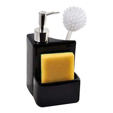 Imagem de Dispenser Clean Up para detergente, esponja e sabao em cerâmica L11,3xP10xA21cm 430ml preta