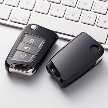 Imagem de WSWJDW TPU 3 botões Porta-chaves do carro inteligente Capa da chave do carro Capa do chaveiro Anel de chaveiro, adequado para assento Leon Ibiza MK2 MK3 5F 6L 6J FR Ateca, preto