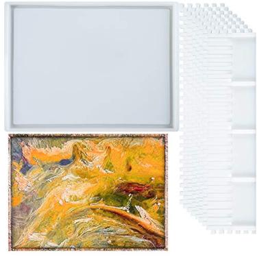 Imagem de FUNSHOWCASE Bandeja retangular para enrolar com bordas elevadas de silicone em resina epóxi com molduras fixas, concreto, cimento, grande 26 x 19 cm