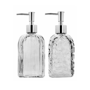 Imagem de Kit Banheiro Porta Sabonete Líquido Vidro Clear 500ml 2 Un