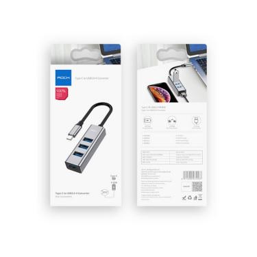Imagem de Hub Adaptador Conversor Tipo-c Para 4 X Usb 3.0 Rock Rcb0659