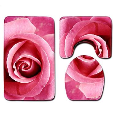 Imagem de Tapete de Banho Rosa Dia dos Namorados 3 Peças Conjunto de Banheiro Tapete Antiderrapante para Decoração de Casa Tapete de Banheiro, Conjunto de Três Peças 10,40cmX60cm