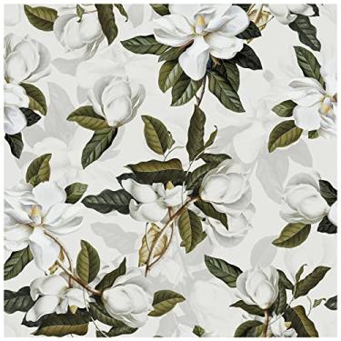 Imagem de HAOKHOME Descole e cole papel de parede floral gardênia removível off branco/cinza/verde vinil autoadesivo mural 45 cm x 3 m