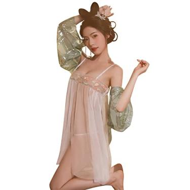Imagem de Temptshow Women's Sexy Chinese Style Perspective Lingerie Cosplay Women's Embroidered Hanfu Dress (white)