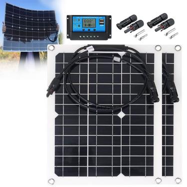 Imagem de 2 pces 100 w painel solar monocristalino flexível para telhado doméstico, RV, barco, barraca, carregador solar de bateria de carro 12 v com controlador de carga 40a e cabos
