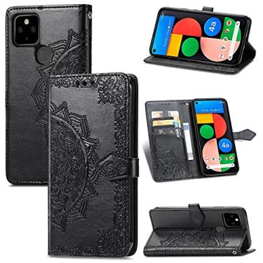 Imagem de YUNCHAO Caixa de telefone Para o Google Pixel 5A Mandala Flor Flor Flip Caso Flip Horizontal com suporte/cartolina/carteira/cordão capa para celular