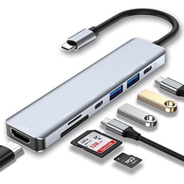 Imagem de KABEWUS Hub USB C 7 em 1 adaptador com 4K HDMI portas USB-C USB 3.0 leitor cartão SD/TF compatível com MacBook Pro & Air USB C Laptop e outros dispositivos tipo C suporta carregamento rápido 100 W