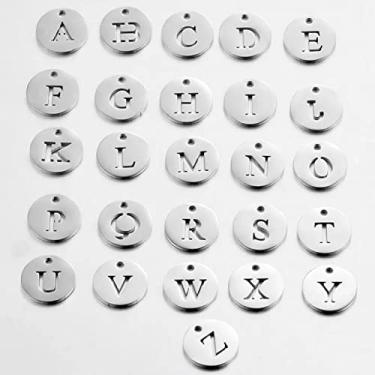 Imagem de CNBPIC 5Pcs/Lot 12Mm Aço Inoxidável Polido 26 Letras Colar Pingente A-Z Diy Para Joias Fazendo