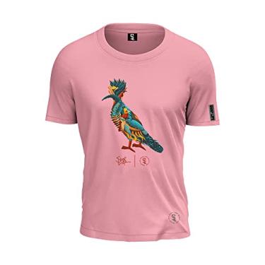 Imagem de Camiseta Pássaro Shap Life Colorido Algodão T-Shirt Cor:Rosa;Tamanho:M