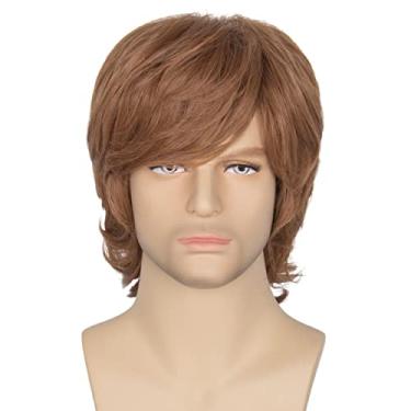 Imagem de Peruca masculina Miss U Hair Shaggy curta ondulada marrom cosplay Halloween anos 60 anos 70 masculino fantasia de cabelo