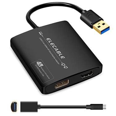 Imagem de ELECABLE Adaptador USB3.0 para HDMI + DisplayPort - HDMI 4K+DP 5K@60Hz Ultra HD - Chip DisplayLink DL6950 integrado - Estenda a tela para vários monitores compatível com Windows, Mac OS, Android