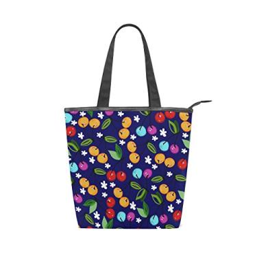 Imagem de Bolsa feminina durável de lona colorida cereja grande capacidade sacola de compras bolsa de ombro