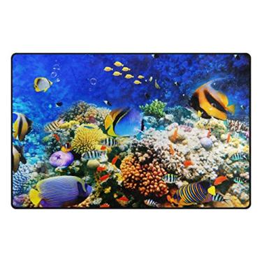 Imagem de My Daily Beautiful Tapete de área subaquática de peixes, coral, 50,8 cm x 78,7 cm, tapete para porta para sala de estar, quarto, cozinha, banheiro, tapete impresso de espuma leve