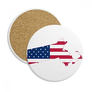 Imagem de Massachusetts – Caneca com mapa dos EUA de estrelas e porta-copos com bandeira