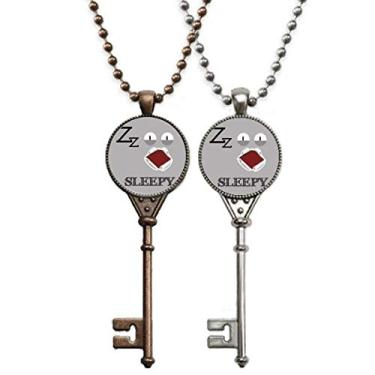 Imagem de OFFbb-USA Colar com pingente de chave sonolenta com emoção cinza cansada para decoração de casais