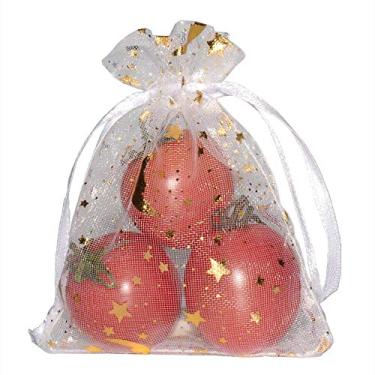 Imagem de SUNGULF 100 pçs Bolsas de Cordão de Organza Transparente Estrelas e Lua Casamento Festa Favor Joias Doces Sacos de Presente, Branco, 3x4 inch