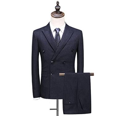 Imagem de Terno masculino slim fit, 3 peças, jaqueta lisa, colete e calça trespassada, casual, negócios, esportivo, preto, P/46