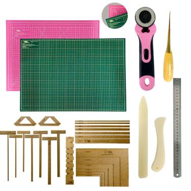 Imagem de Base de Corte A2 45x60 Dupla Face Kit Encadernação Gabarito Esquadros Scrapbook Réguas Cortador de Tecidos Dobradeira Agulhão