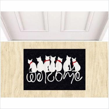 Imagem de Tapete Capacho Gato Welcome Fundo Preto