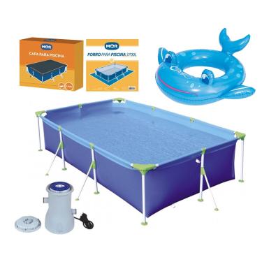 Imagem de Kit Piscina Premium 3700 Litros Capa Forro Filtro Boia Inflável Infantil Animais - 220V Mor - Baleia