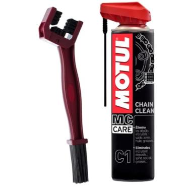 Imagem de SPRAY PARA LIMPEZA DE CORRENTES ON/OFF ROAD - MOTUL - C1 CHAIN CLEAN - 400 ML + ESCOVA PARA LIMPAR CORRENTES DE TRANSMISSÃO BERING