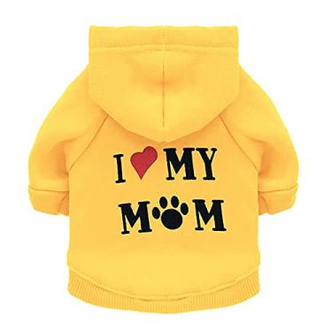 Imagem de Camiseta de cachorro com estampa de roupas de animal de estimação de verão com duas pernas com capuz para cachorro com estampa de letras sólidas para animais de estimação fofo I Love Mom Print Puppy