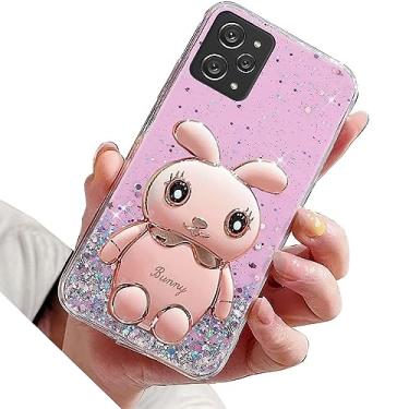 Imagem de Rnrieyta Miagon Rabbit Glitter Stand Case para Xiaomi Redmi 12, capa protetora de TPU macio transparente brilhante fina à prova de choque com suporte de coelho fofo, rosa