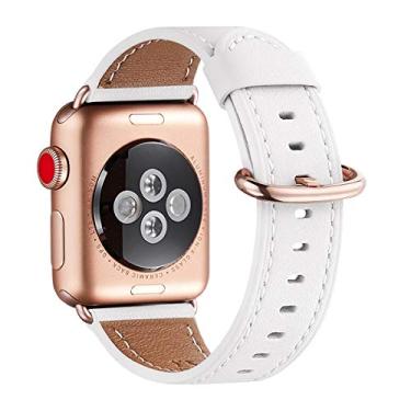 Imagem de Pulseira feminina WFEAGL de couro de grão superior para Apple Watch SE e séries 8, 7, 6, 5, 4, 3, 2 e 1 de 38 mm, 40 mm e 41 mm (branco/ouro rosa)