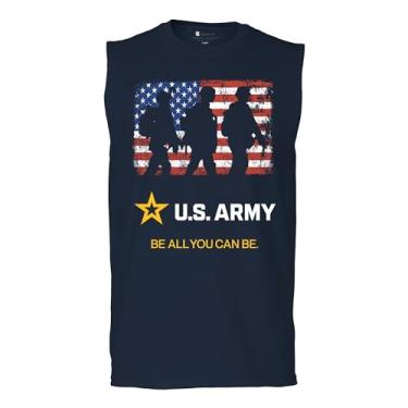 Imagem de Tee Hunt Camiseta US Army Be All You Can Be Muscle Bandeira Americana Veterano Militar DD 214 Patriotic Armed Forces Licenciada Masculina, Azul marinho, G