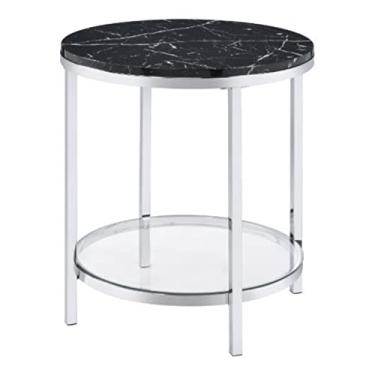 Imagem de Mesa de canto acabamento cromado em mármore preto sintético 55,88 cm Diax25 H