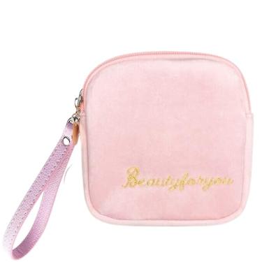 Imagem de Adorable Pink Peri - Bolsa de armazenamento reutilizável portátil para mulheres e meninas | Veludo de toque macio com cordão de clipe aberto combinando | reutilizável | Período de desperdício zero