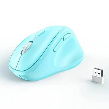 Imagem de Mouse ergonômico sem fio com receptor USB para PC, laptop e desktop, mouse Ergo vertical com cliques silenciosos de longa duração da bateria, até 1600 DPI e 1 pilha AA (não incluída), azul