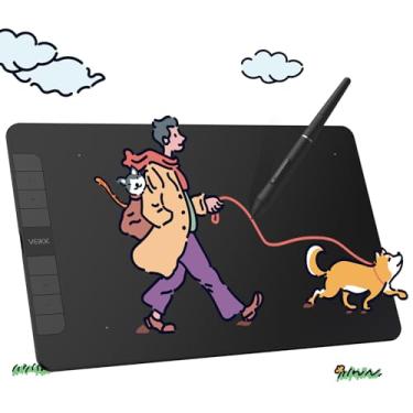 Imagem de VEIKK VK1060 V2 Mesa digitalizadora tablet gráfico de 25 x 15 cm com 8 teclas de atalho, caneta sem bateria de 8192 níveis, funciona para desenho de arte digital, animação, design