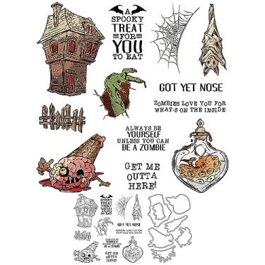 Imagem de Conjunto assustador de carimbos transparentes e matrizes de corte de metal com caixa de envelope para fazer cartões, faça você mesmo, álbuns de Halloween, artesanato, decoração de scrapbooking, molde