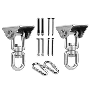 Imagem de (hooks 2) - mdairc Heavy Duty Stainless Steel Hanging Kit Swing Hangers and Hammock Spring and Swing Swivel Spinner Kglobal Swivel Hook and Locking Snap Hooks for Wooden Sets,tyre Swing Swivel, Seat Trapeze Yoga