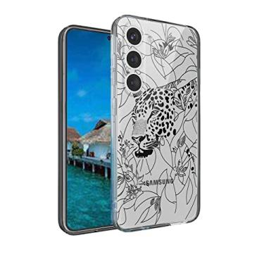 Imagem de Capa de leopardo compatível com Samsung Galaxy S23, desenho de linha floral leopardo simples animal minimalista gráfico moderno para Samsung capa masculina e feminina, capa de telefone TPU flexível