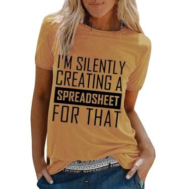 Imagem de Camiseta feminina gola redonda com estampa de letras, caimento solto, manga curta, casual, moderna, túnica, camisa de verão, Azul-celeste, 3G
