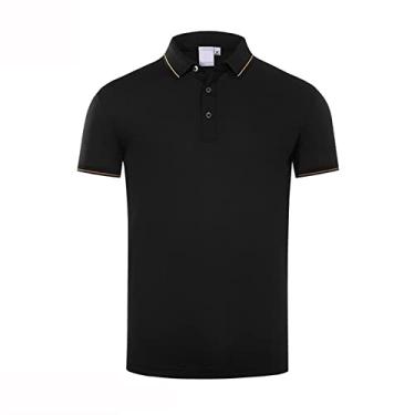 Imagem de Polos de desempenho masculino poliéster cor sólida camisa de malha estiramento umidade wicking seco ajuste regular leve colarinho atlético(Color:Black,Size:XXXL)