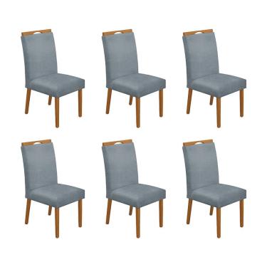 Imagem de Kit 6 Cadeiras de Jantar Madeira Maciça Cerejeira Premium Heloísa Linho Cinza