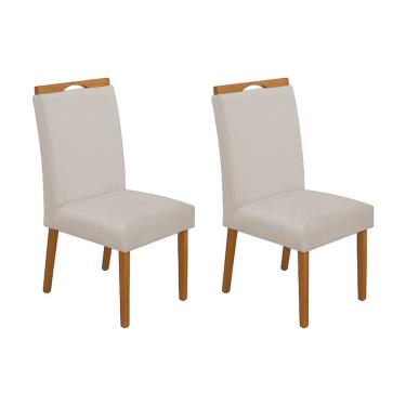 Imagem de Kit 2 Cadeiras de Jantar Madeira Maciça Cerejeira Premium Heloísa Veludo Bege