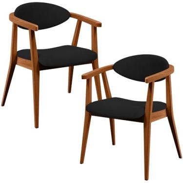 Imagem de Kit 02 Poltronas Decorativas Para Sala de Estar Jantar Cecília L02 Suede Preto - Lyam Decor