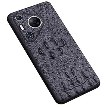 Imagem de LTLMYDAM Capa para Huawei Pura 70 Ultra/70 Pro/70 Pro+/70, capa protetora para celular de couro genuíno de crocodilo com ajuste fino, capa protetora para lente preta, 70 Ultra
