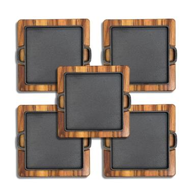Imagem de Brasa Store, Kit 5 Tábuas De Churrasco e Porção Quadrada Com Chapas de Ferro Fundido