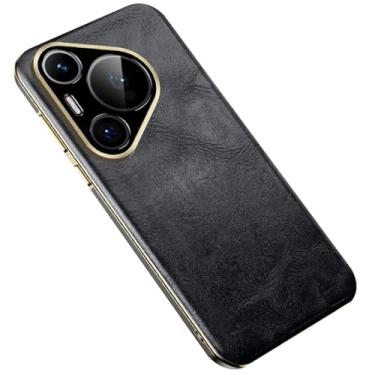 Imagem de LTLMYDAM Capa ultrafina para Huawei Pura 70 Ultra/70 Pro/70 Pro+/70, capa de couro genuíno com cera de óleo com proteção de lente galvanizada à prova de choque, capa luxuosa preta, 70 Pro