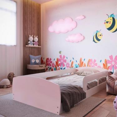 Imagem de Cama Infantil Montessoriana Solteiro com Proteção Lateral Jardim Movelbras - Rosa