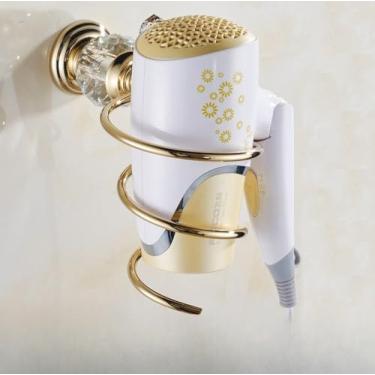 Imagem de Latão polido dourado e amp; Acessórios de banheiro de cristal conjunto de hardware de banho toalheiro barra de toalha suporte de papel saboneteira, rack de secador de cabelo apenas