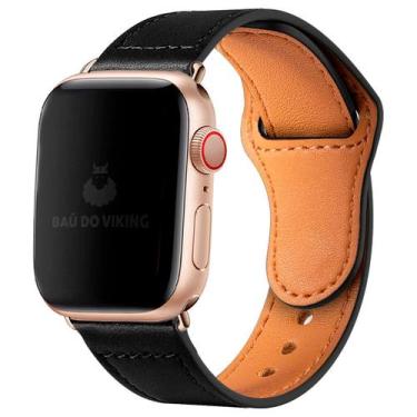 Imagem de Pulseira Couro Fecho Botão Pino Compatível com Apple Watch - Baú do Vi