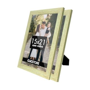 Imagem de Kit 2 Porta Retrato 15x21 A5 Com Vidro Fotos Moldura Aparador Decoração Quadro (Carvalho)